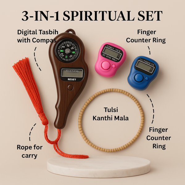 Spiritual Prayer Set with Portable Rope: Tasbih Counter, Jaap Rings, and Tulsi Kanthi Mala – Find this on malamantra.in