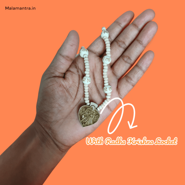 Handcrafted Radha kanthi mala with Radha-Krishna pendant