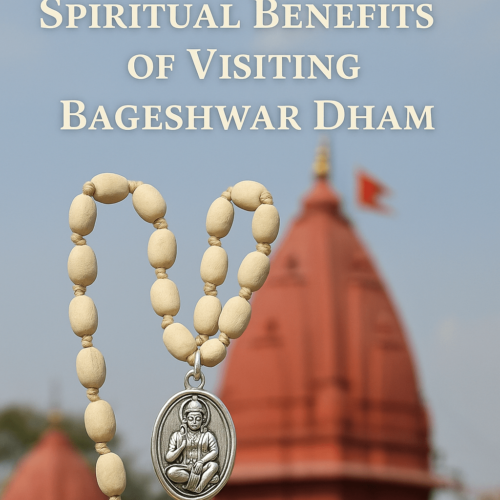 Bageshwar Dham Tulsi Kanthi Mala with Hanuman Ji Locket on Orange Background