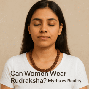 Female wearing Rudraksha mala around neck
