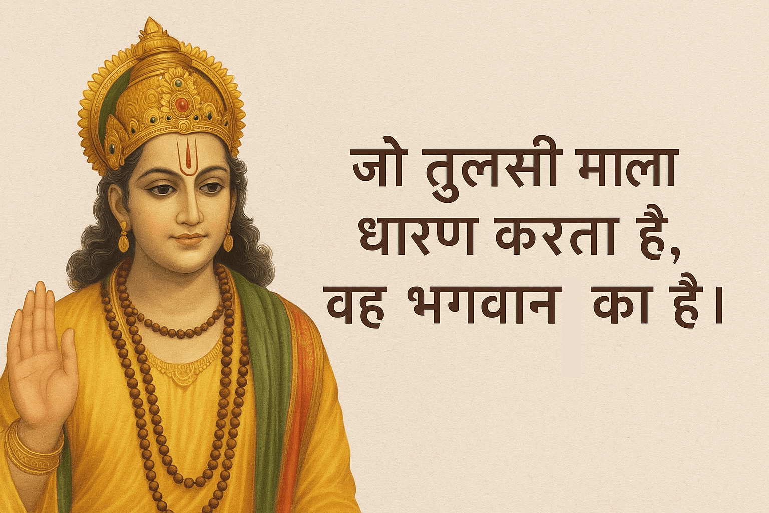 Lord Vishnu image with Hindi quote by Premanand Ji Maharaj – जो तुलसी माला धारण करता है, वह भगवान का है। – MalaMantra.in