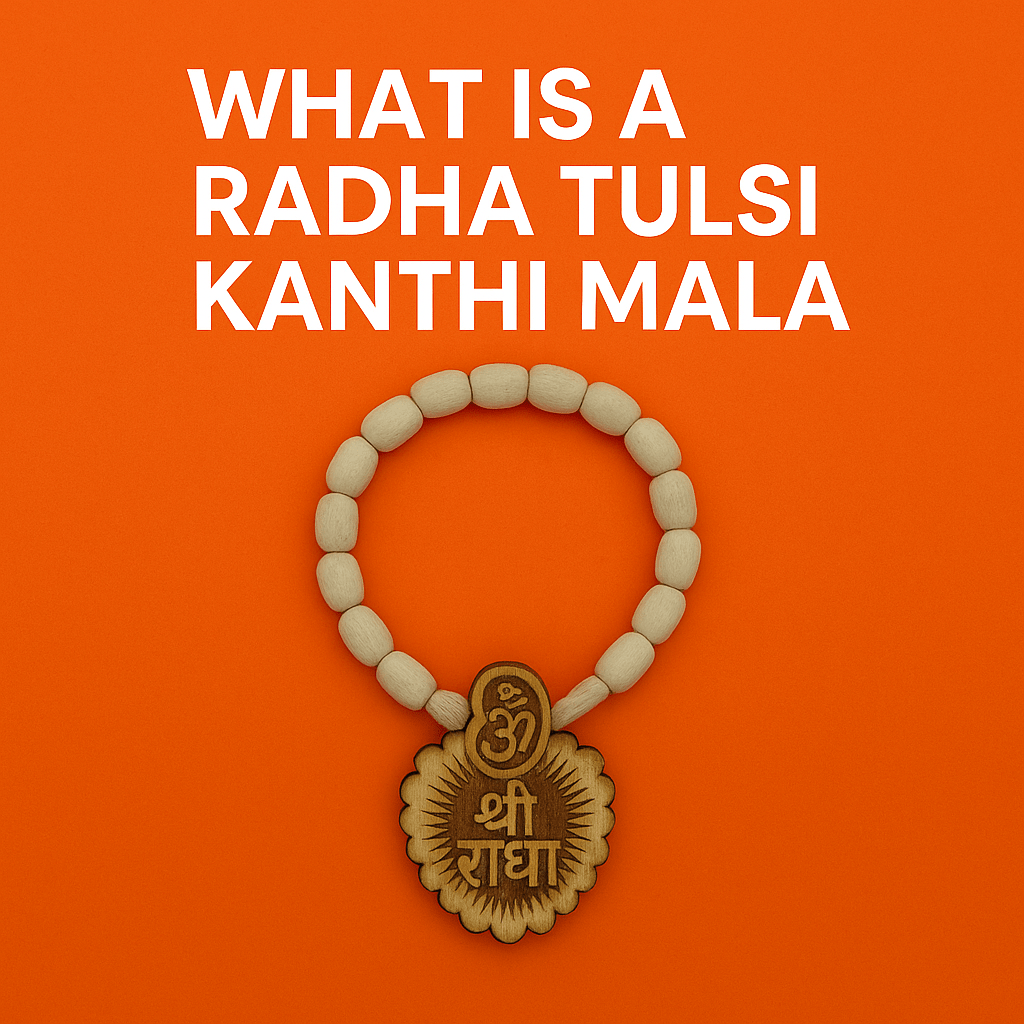 Close-up of Shree Radha Tulsi Kanthi Mala with Wooden Beads