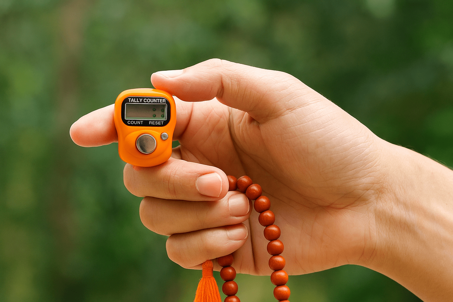 Using electronic tally counter for mantra chanting with beads form ordering mala Mantra