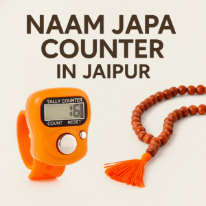 Hand holding digital naam japa counter with tulsi mala in Jaipur