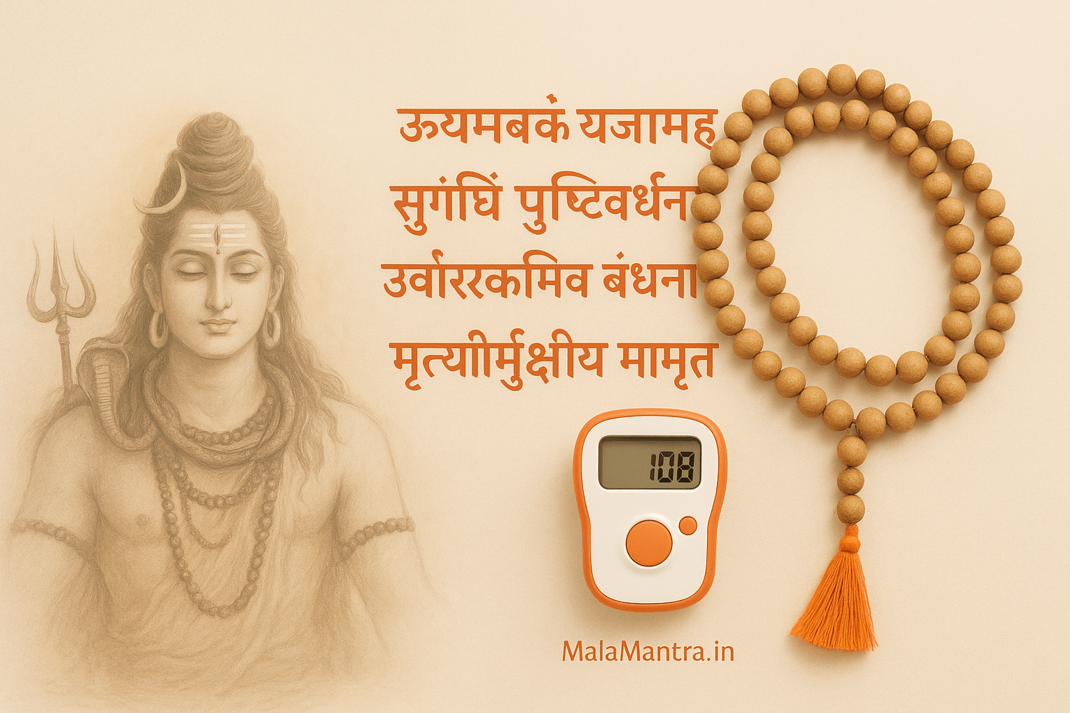Tulsi mala and digital jaap counter for chanting Mahamrityunjaya Mantra to gain peace and healing.