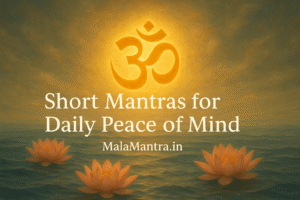 Om symbol glowing with divine aura, representing peace of mind through daily mantras.