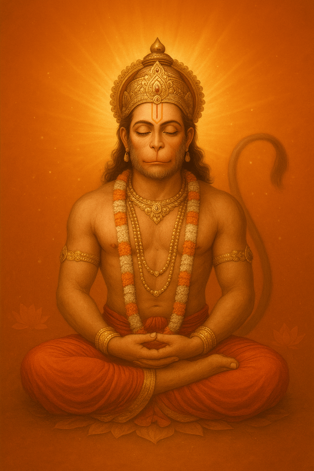 Modern digital artwork of Lord Hanuman Ji in powerful pose with radiant aura and text overlay for spiritual blog