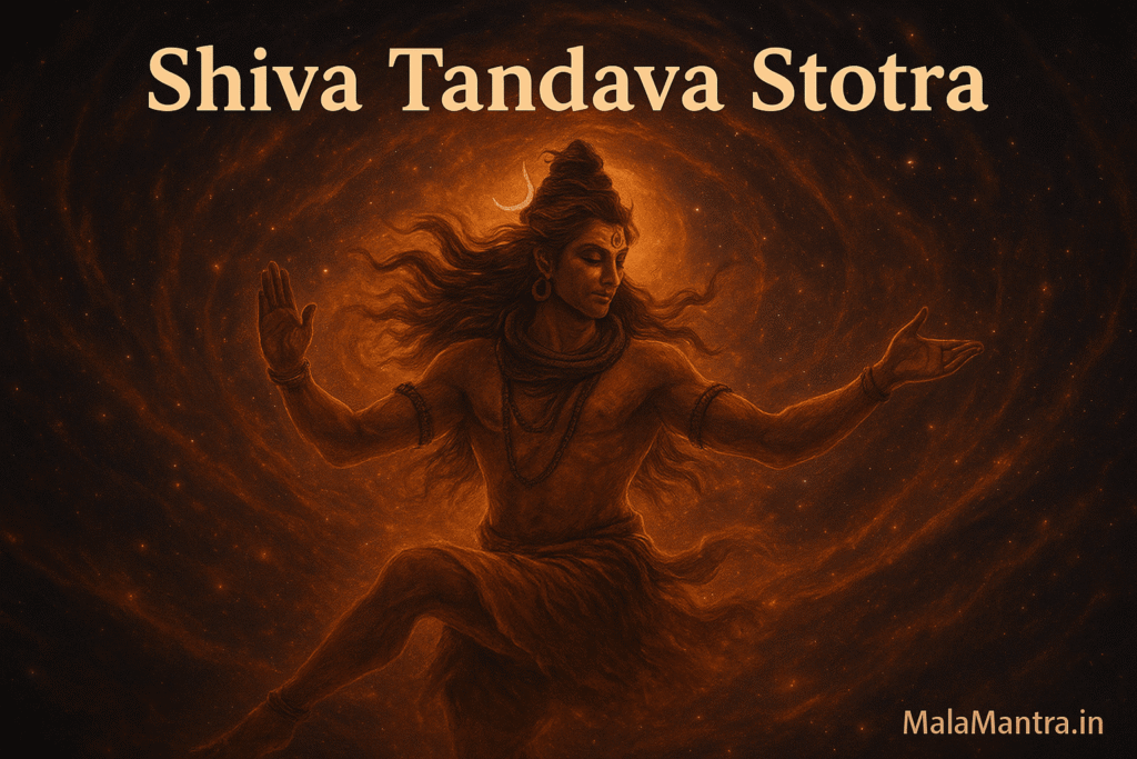 Illustration of Lord Shiva performing powerful Tandava dance with cosmic energy – MalaMantra.in