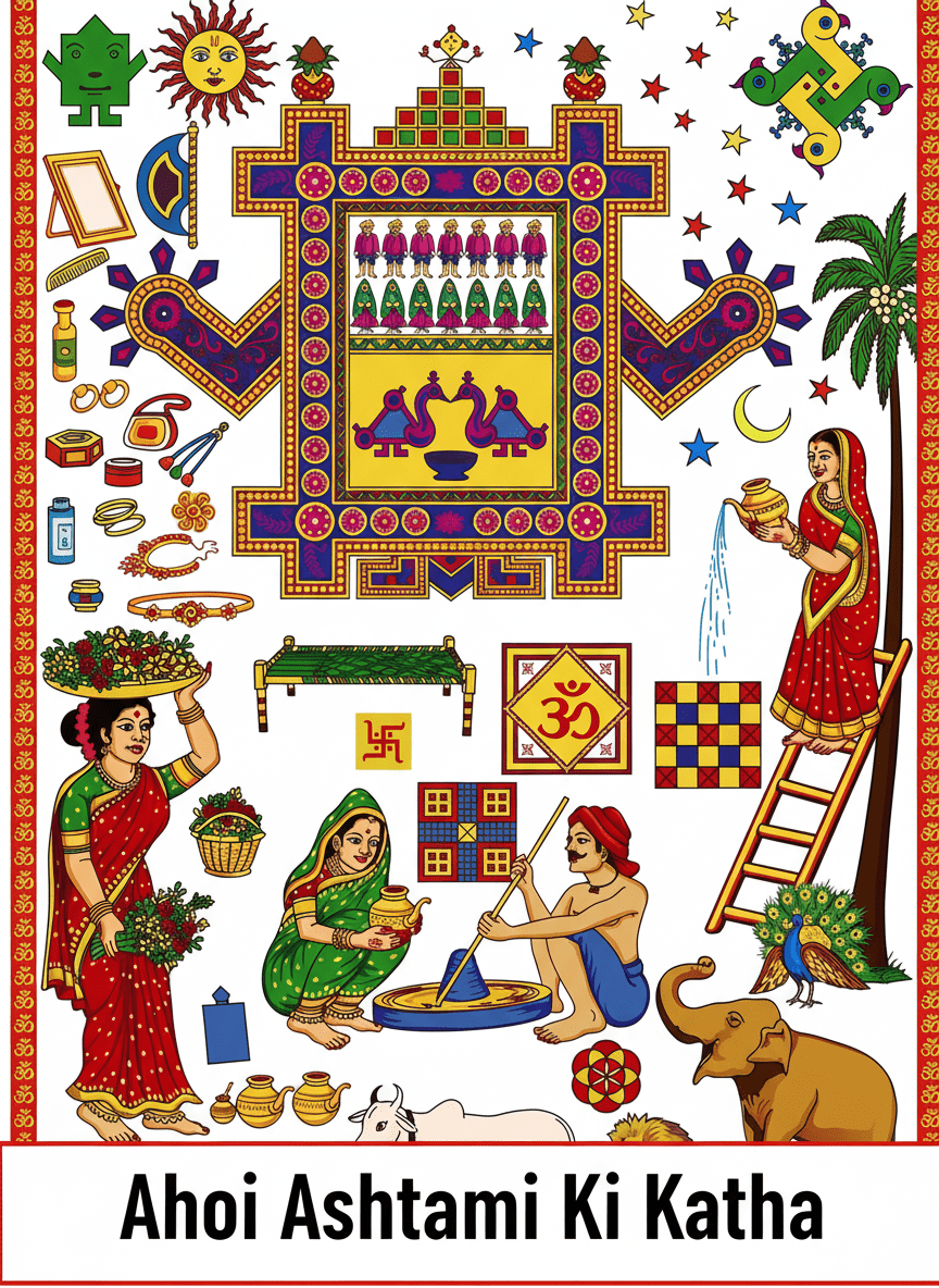 Ahoi Ashtami Puja at home – Mother worshipping Maa Ahoi for children’s long life