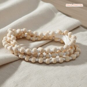 MalaMantra 108 Bead Pure Tulsi Wood Jaap Mala with White Tassel