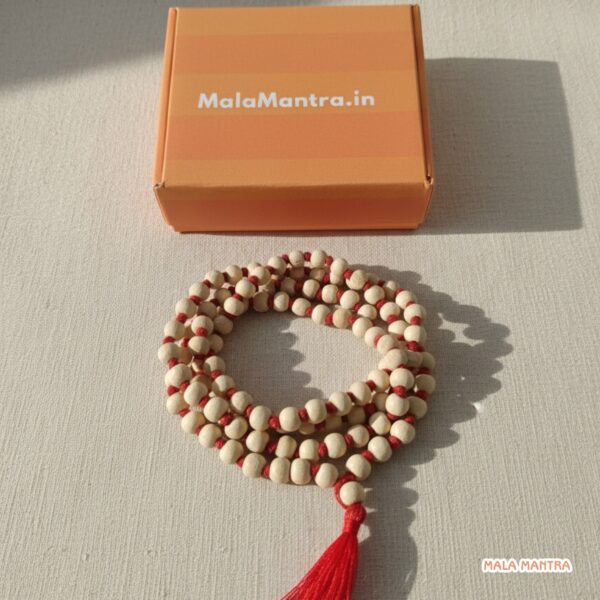 Close-up of MalaMantra Wood Prayer Beads for Jaap and Mindfulness.