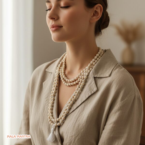 Premium Natural Wood Mala Necklace for Anxiety Relief and Focus