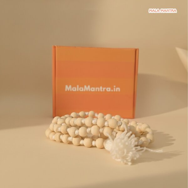 Elegant Cream-Colored MalaMantra Tulsi Bead Necklace Product Shot