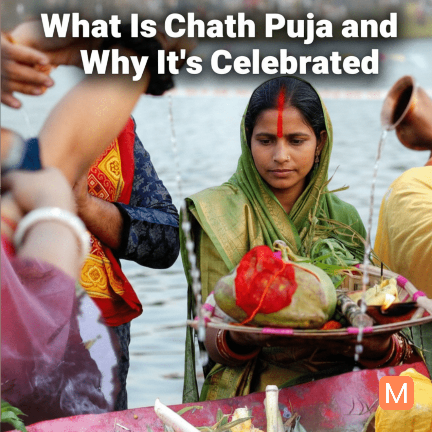 Devotees offering arghya to rising Sun during Chhath Puja with diyas and soops – What Is Chhath Puja and Why It’s Celebrated – MalaMantra.in