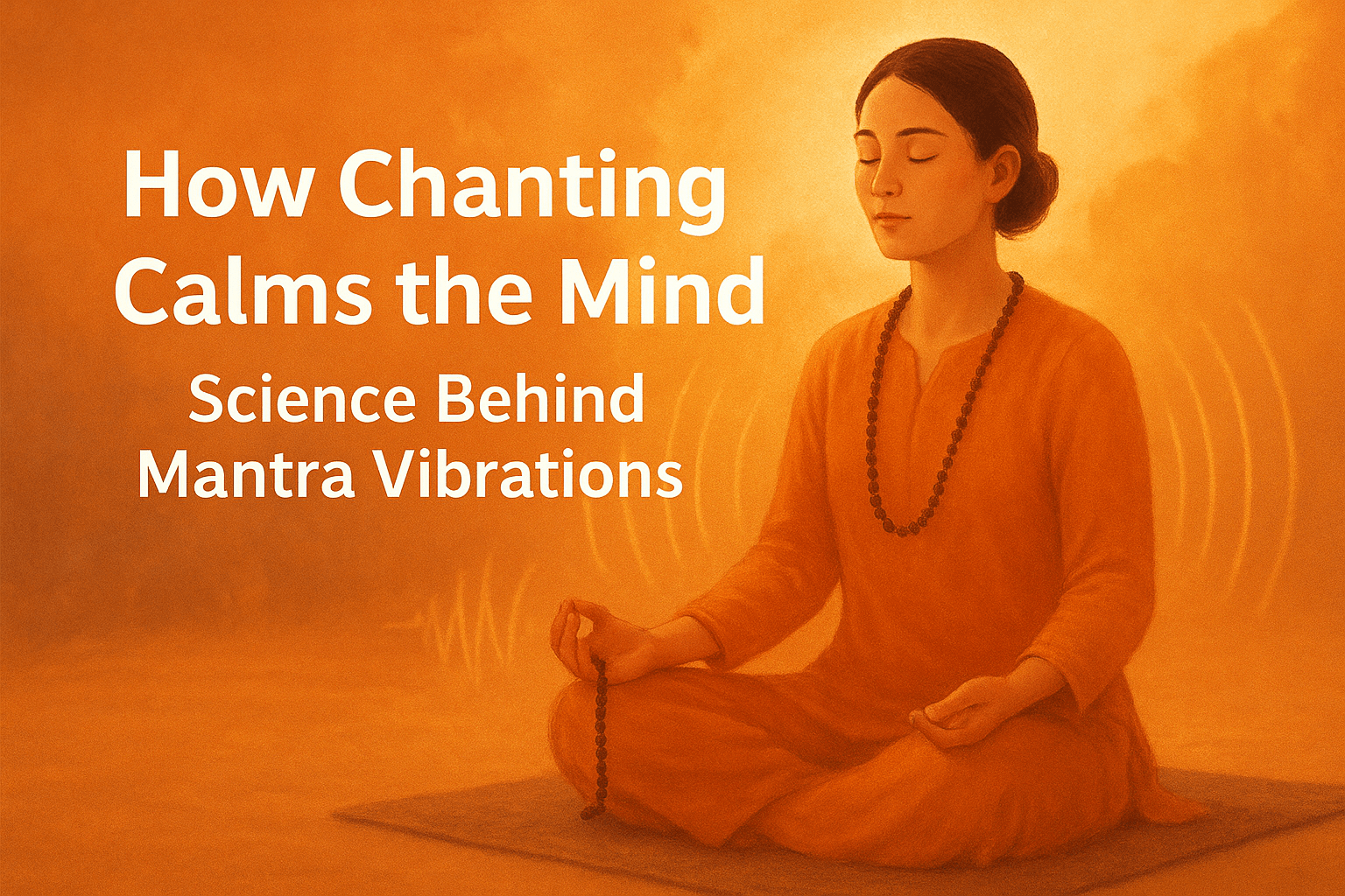 Devotee chanting mantra with Tulsi Mala, showing peaceful aura and sound vibrations