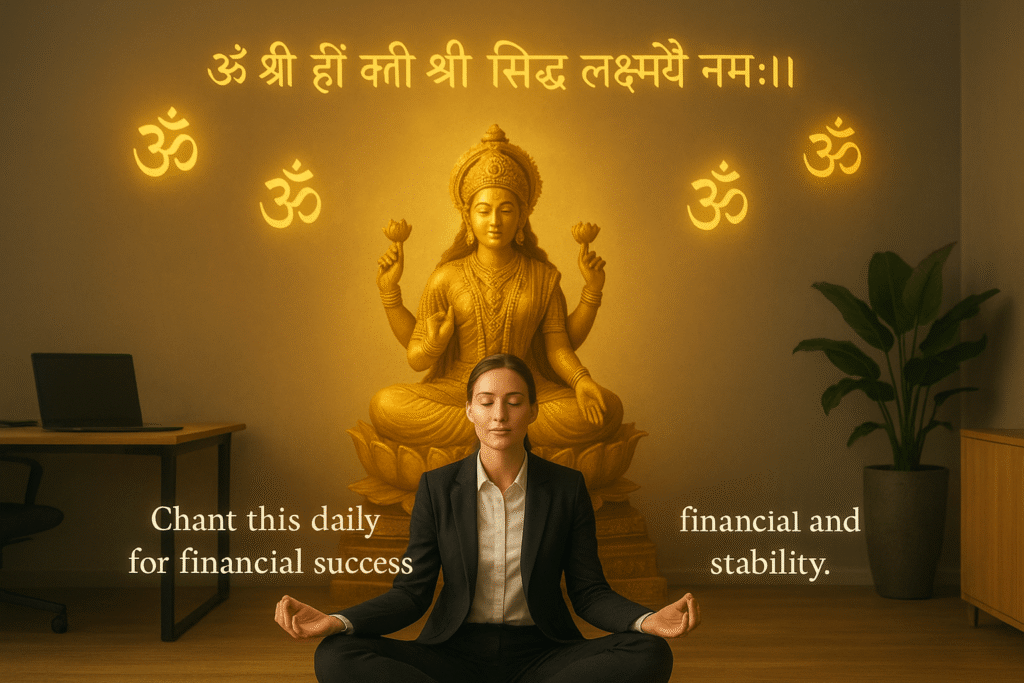 Business person chanting Lakshmi Mantra for financial success – Om Shreem Hreem Kleem Shree Siddha Lakshmyai Namah