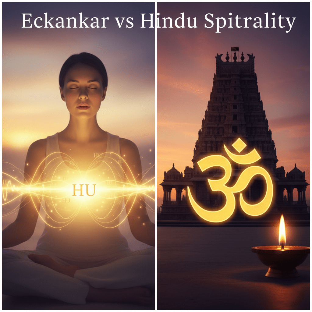 Comparison of Eckankar and Hindu spirituality with HU and OM symbols.