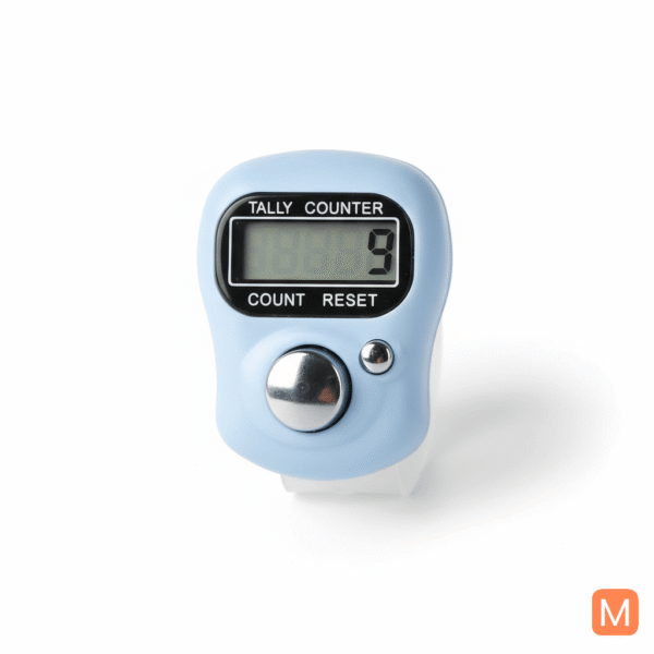 blue digital naam jaap ring counter, part of the Jaap Sadhana Combo, with its clear display on a white background