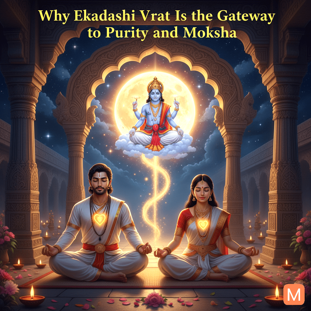 Devotee observing Ekadashi Vrat before Lord Vishnu for purity and moksha