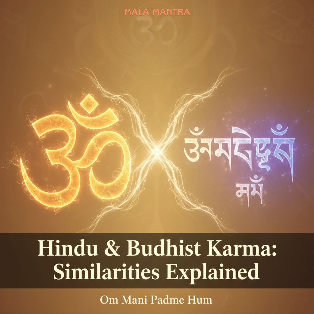 Hindu and Buddhist Karma Similarities – Om Symbol and Om Mani Padme Hum Image