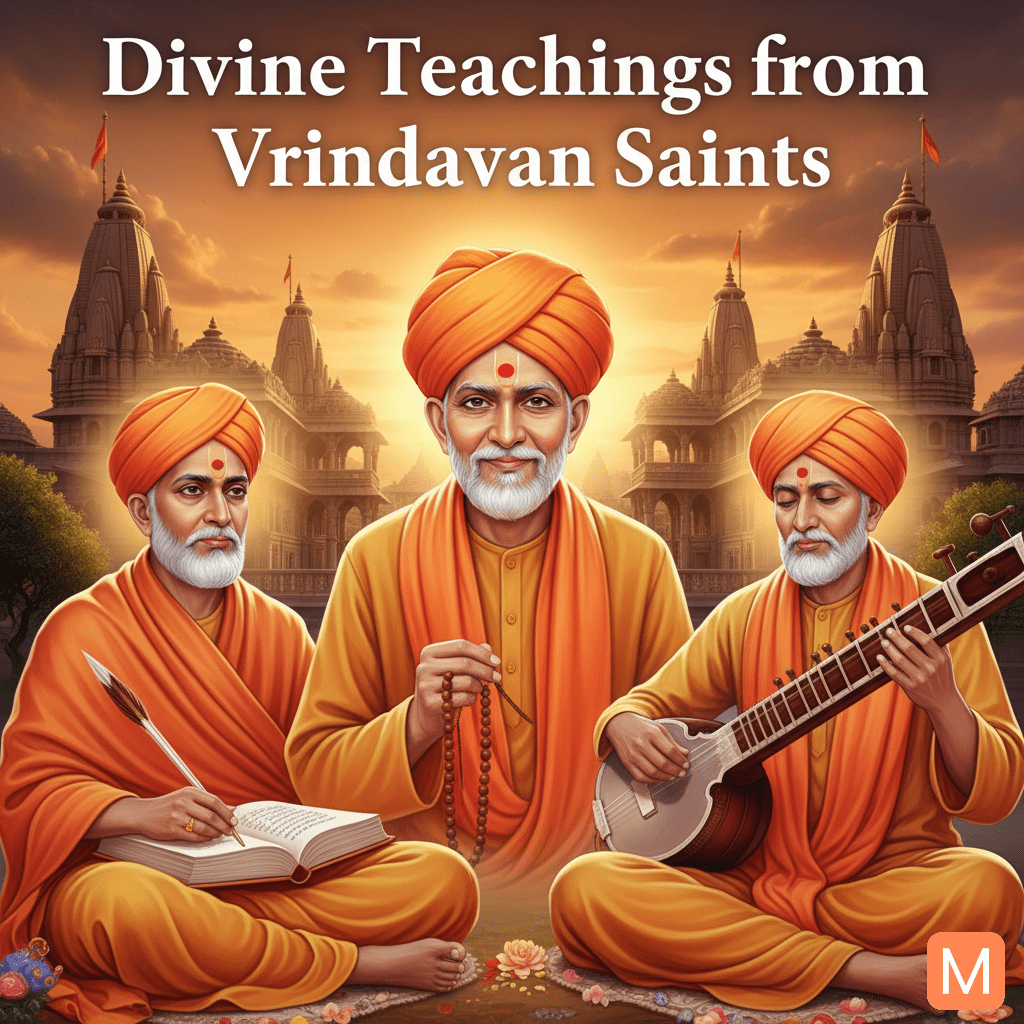 Vrindavan Saints like Swami Premanand Ji Maharaj, Haridas Ji, and Hit Harivansh Ji sharing divine Guru teachings