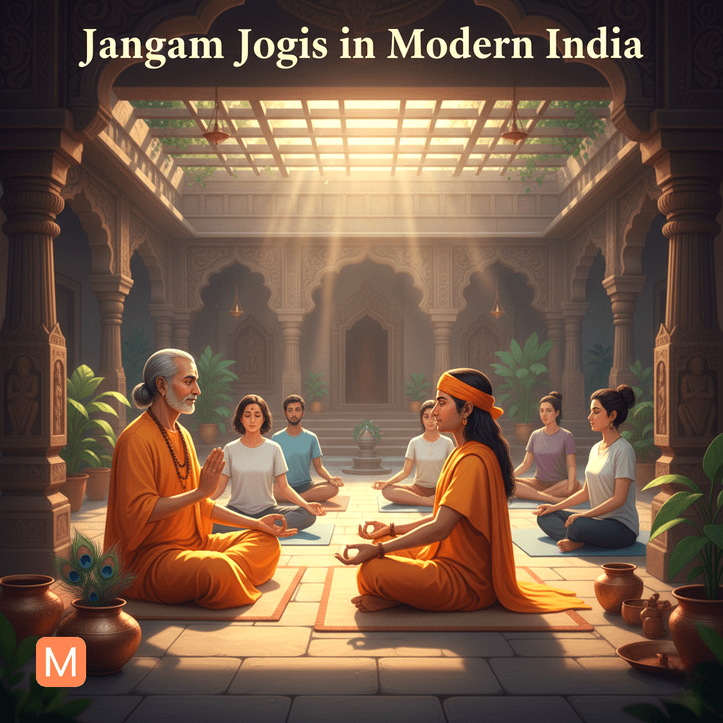 Jangam Jogi meditating before a Shiva Lingam, representing their devotion, renunciation, and spiritual practices.