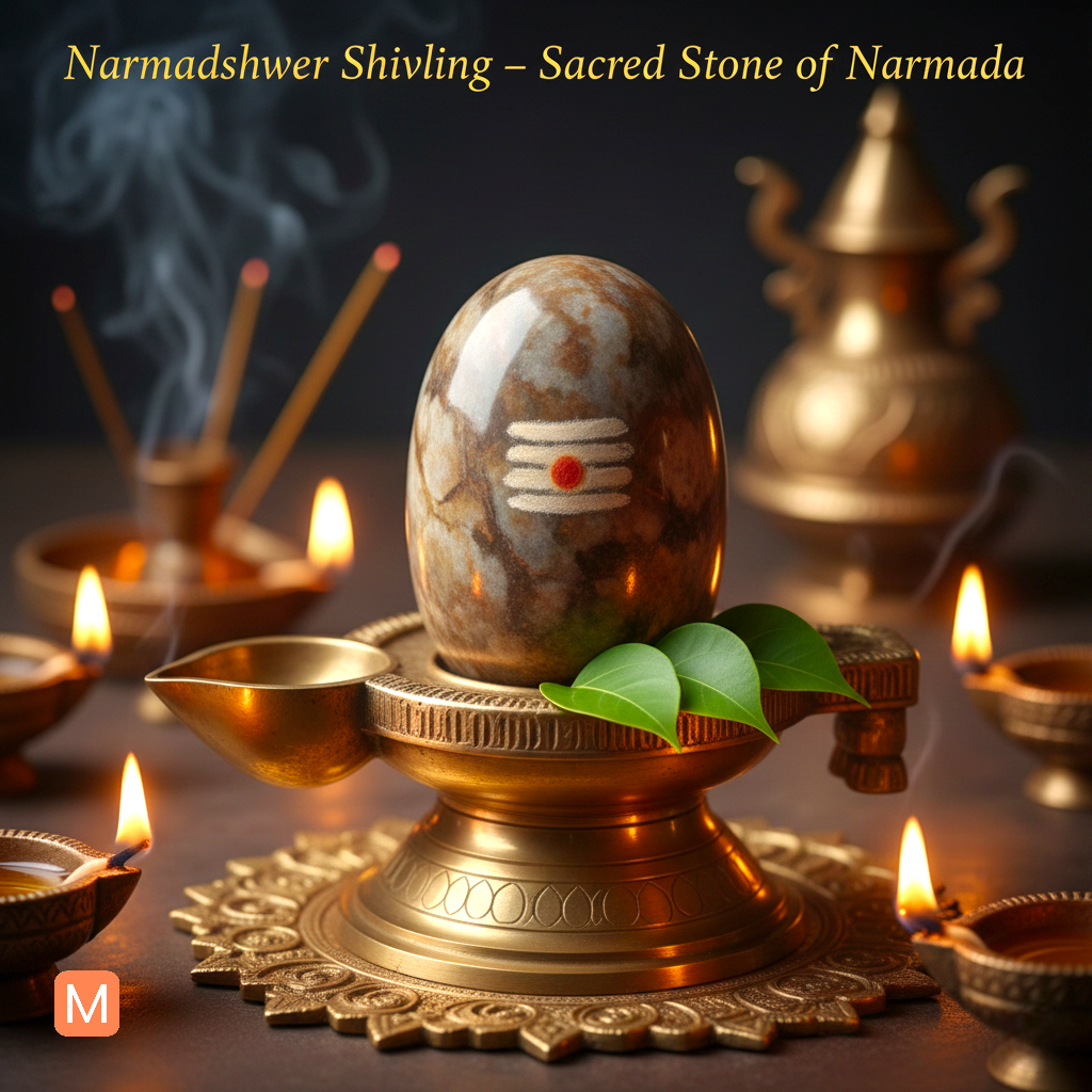 Narmadeshwar Shivling with Bilva Leaves