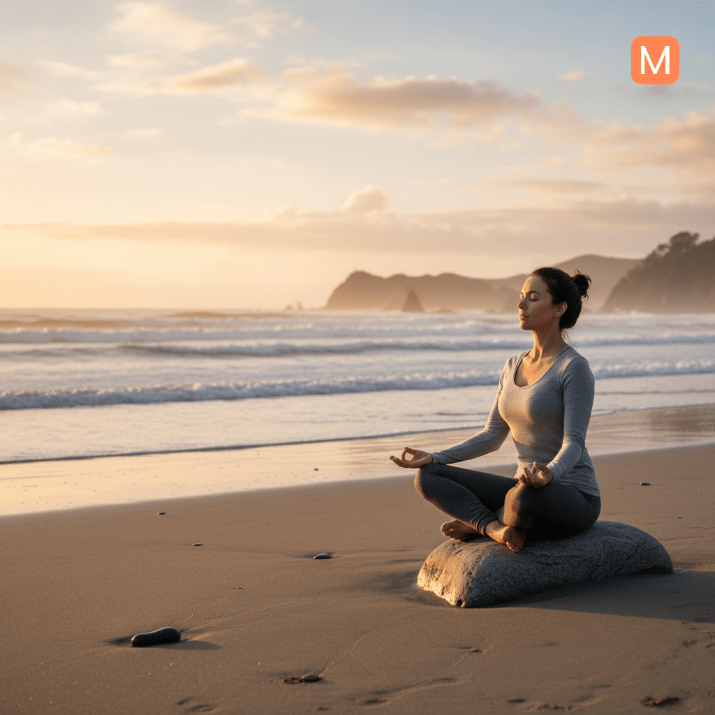 New Zealand beach meditation with So Hum mantra