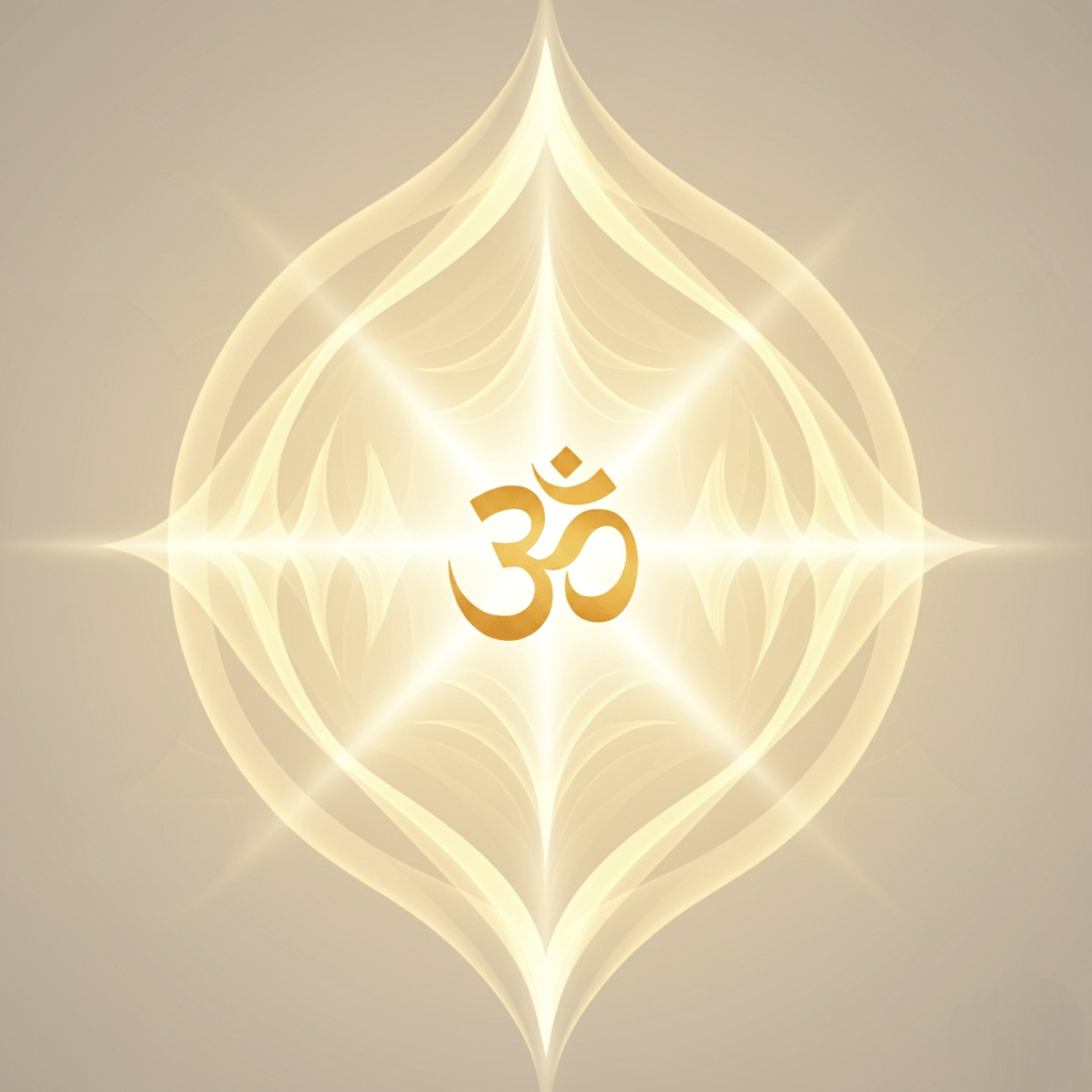 Healing vibration waves radiating from a glowing Om symbol.