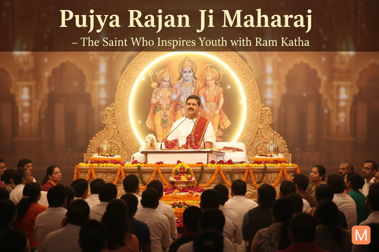 Pujya Rajan Ji Maharaj delivering Ram Katha to devotees – Spiritual blog thumbnail for MalaMantra.in