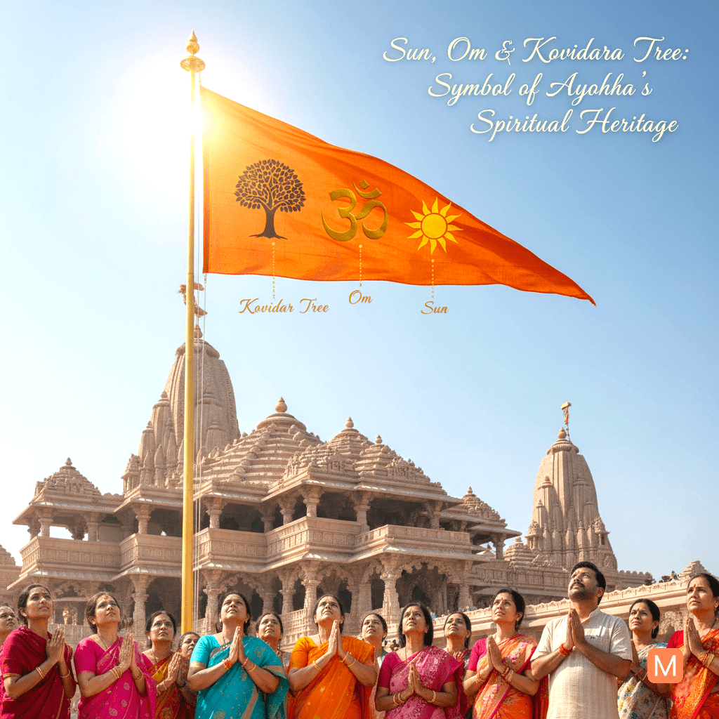 Saffron Ram Mandir Flag with Om, Sun & Kovidara Tree hoisted at Ayodhya