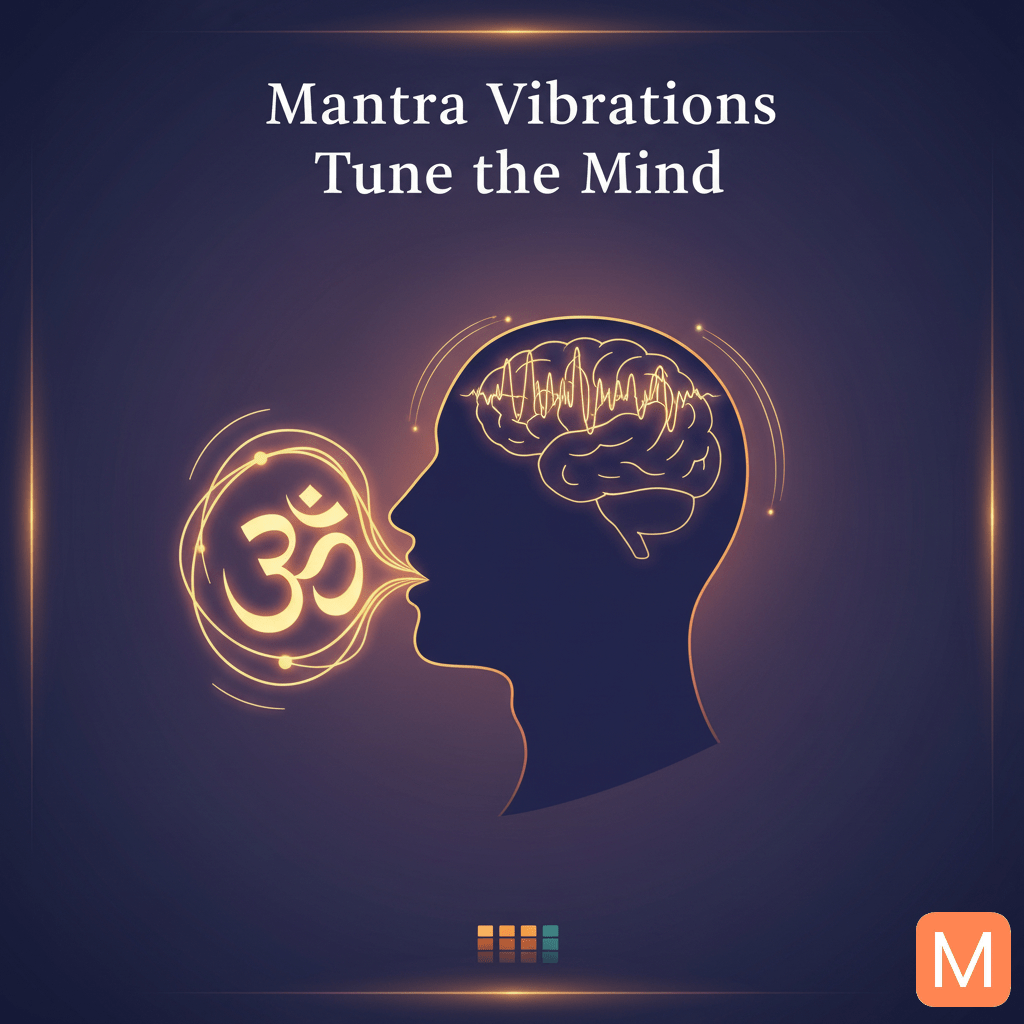 Scientific illustration showing how mantra vibrations affect brain and emotions