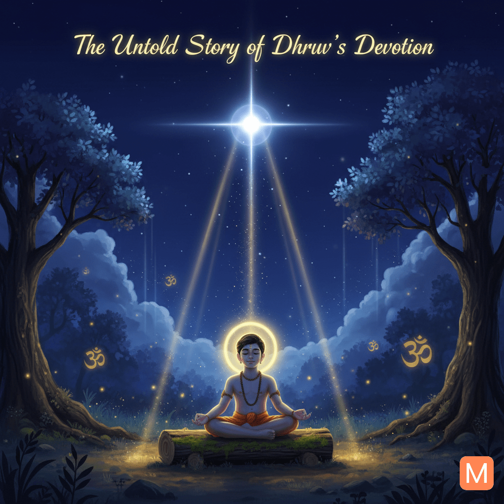 Dhruv Maharaj leaving the palace for meditation in the forest, seeking Lord Vishnu.