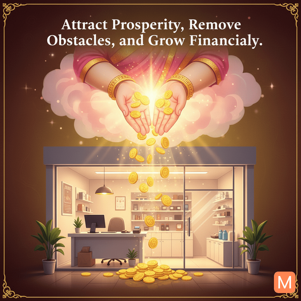 Goddess Lakshmi showering golden coins symbolizing prosperity and financial growth