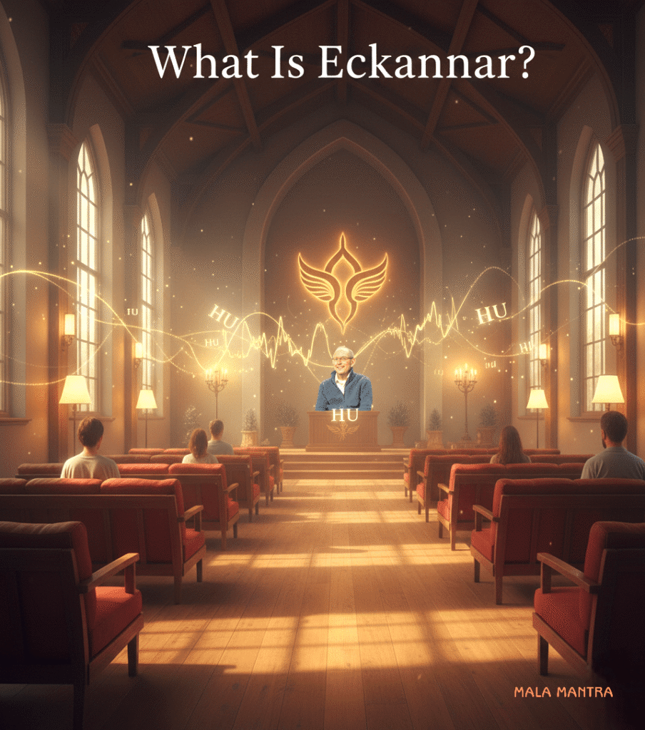 What Is Eckankar explained with HU symbol and glowing sound waves.