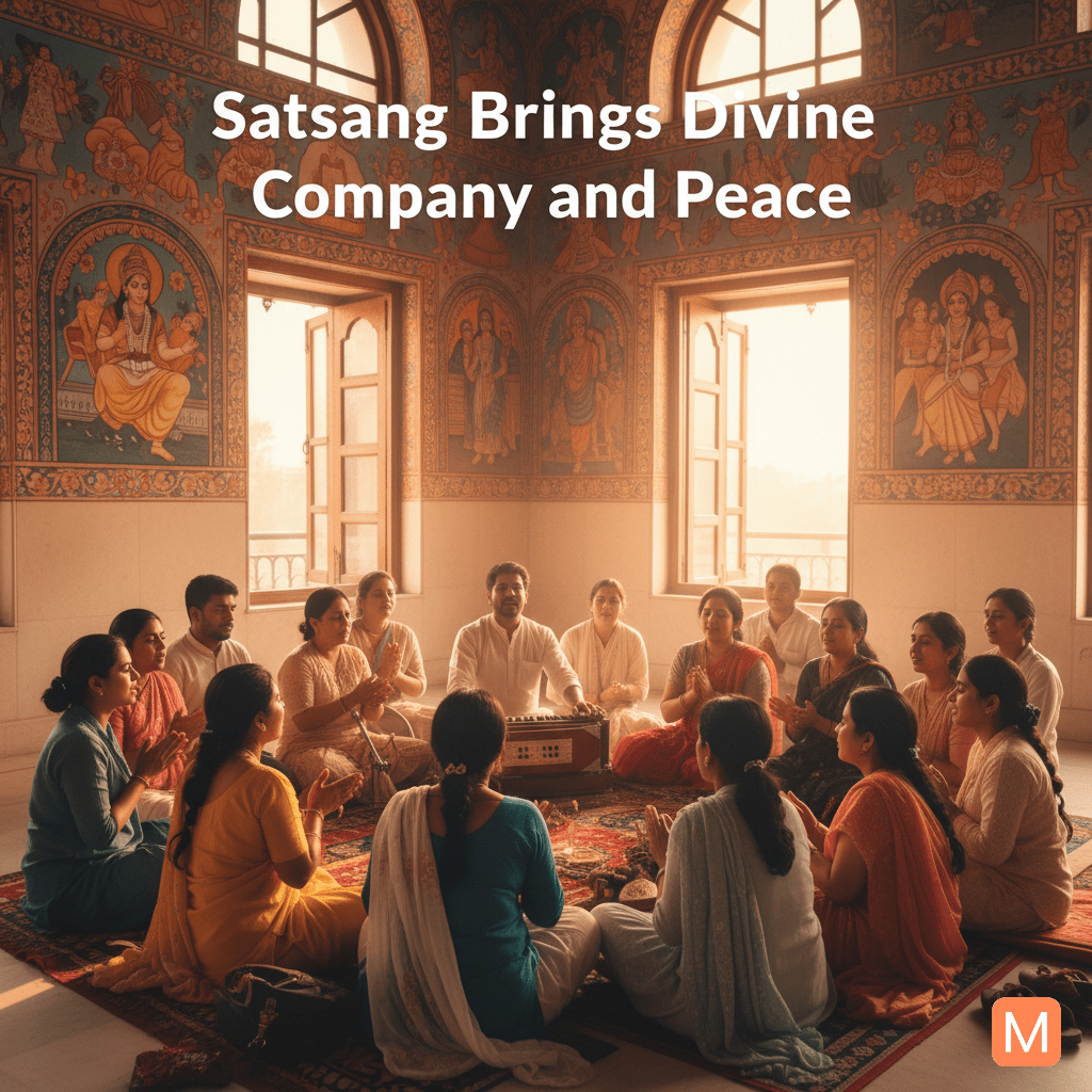 Devotees performing bhajan and chanting together during Satsang — benefits of Satsang for peace and devotion.