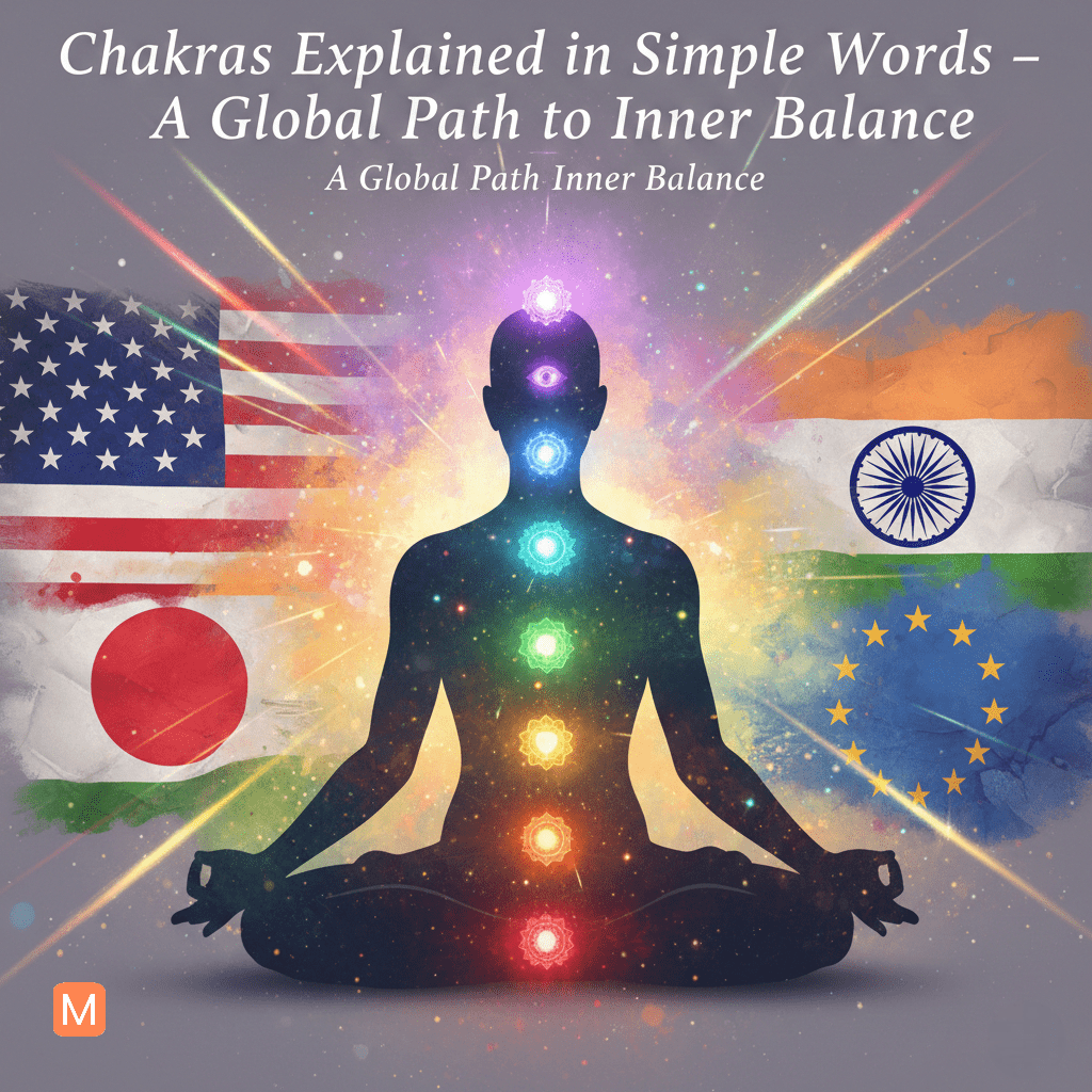 Chakras explained in simple words global meditation image with country flags