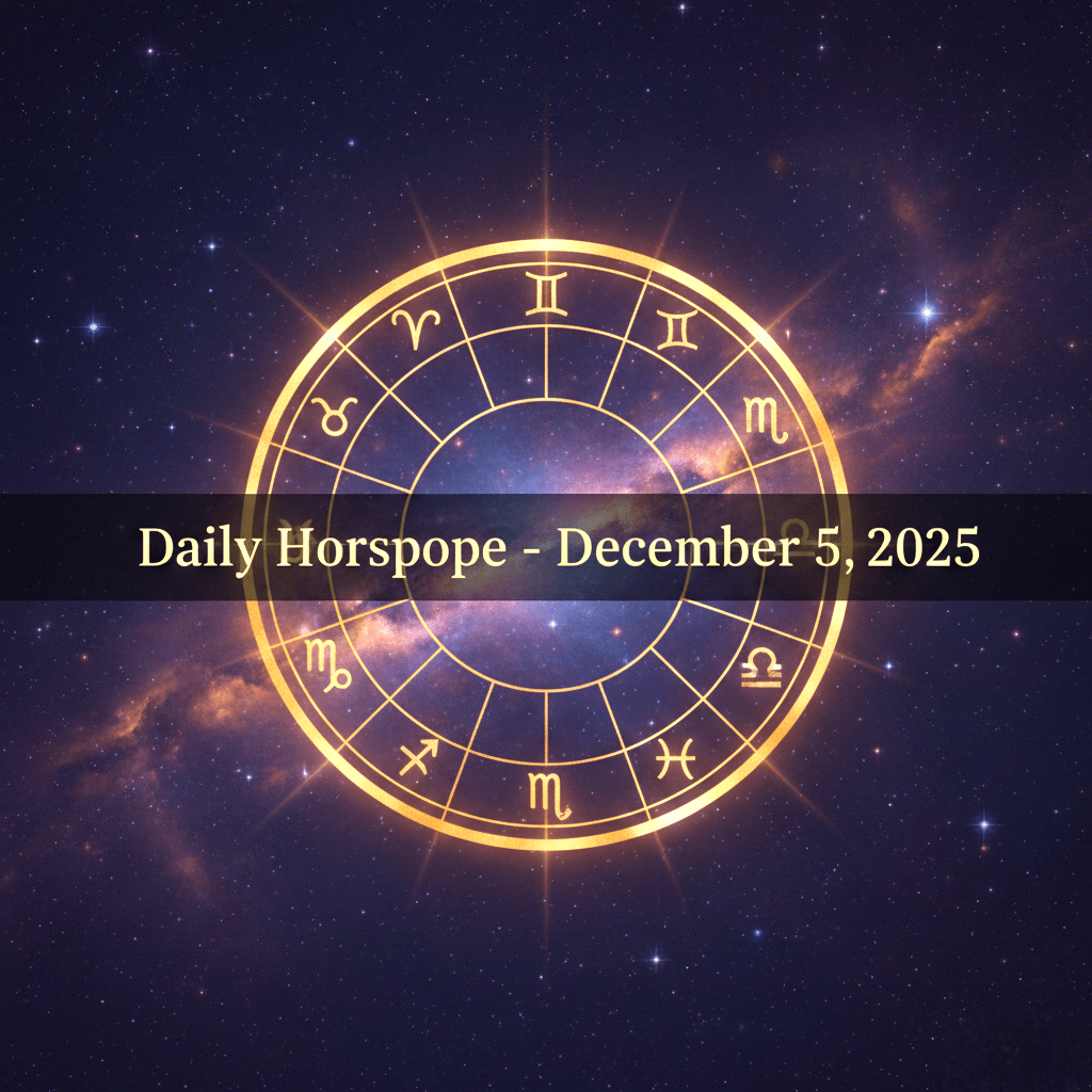 Daily Horoscope December 5 2025 featured zodiac wheel with cosmic background and spiritual glow