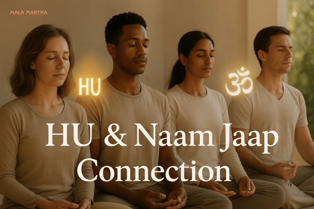 HU and Hindu Naam Jaap comparison with OM, Ram, and Shiv symbols.