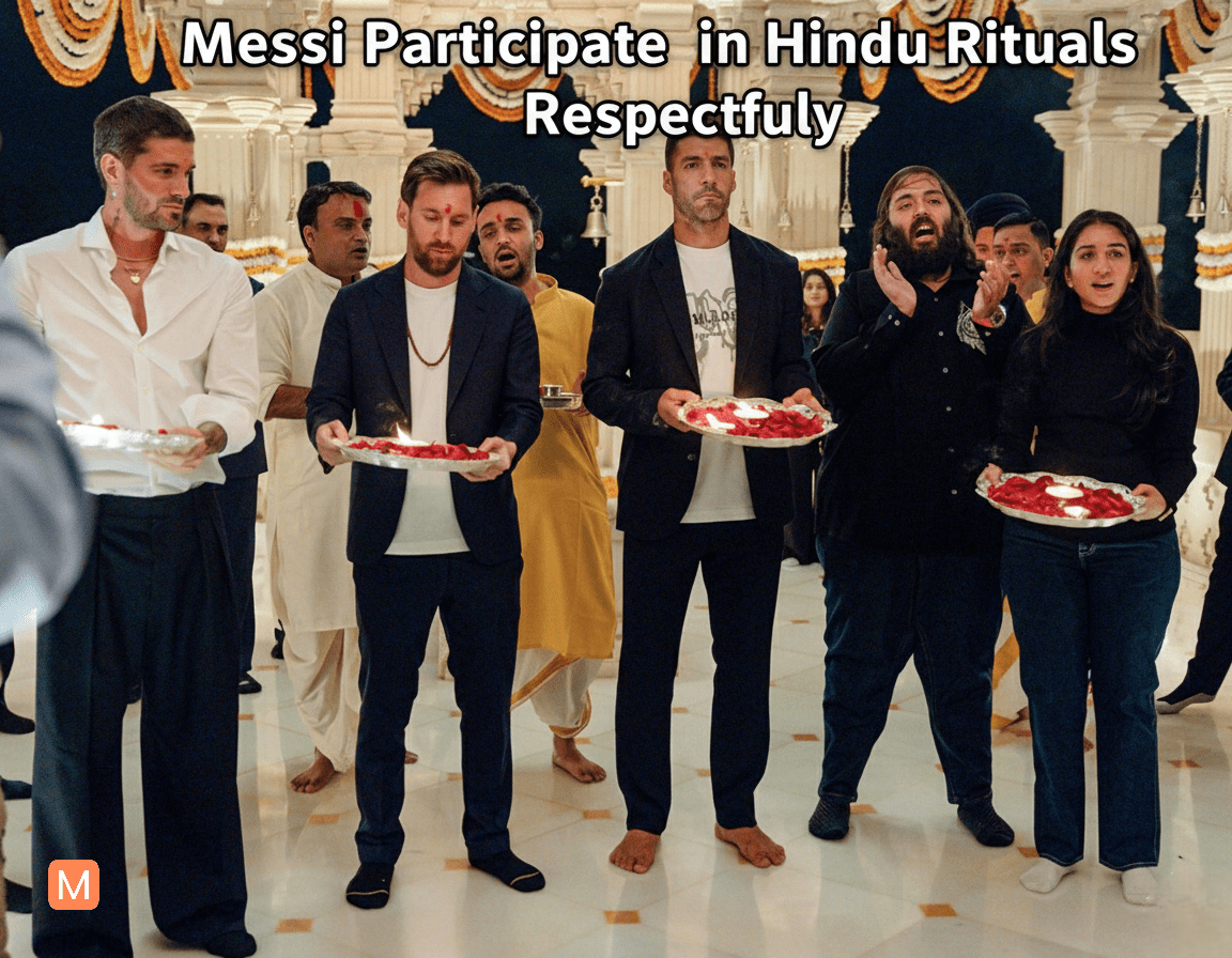 Lionel Messi performing aarti at Vantara, chanting Jai Mata Di and Har Har Mahadev