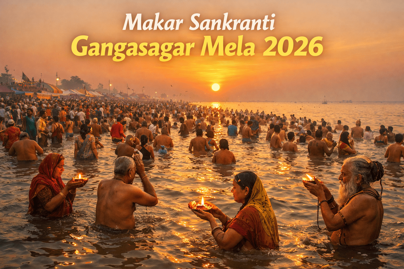Makar Sankranti Gangasagar Mela 2026 devotees taking holy dip at sunrise