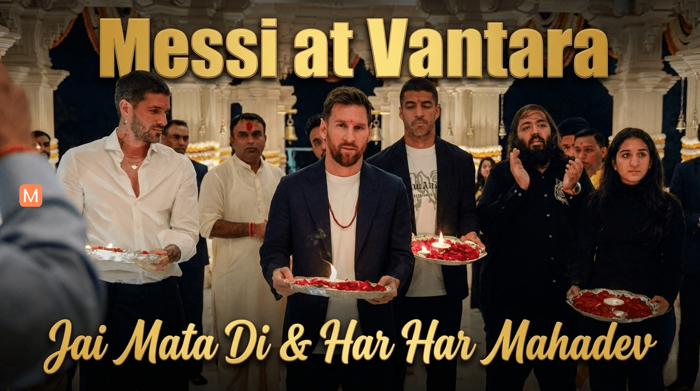 Lionel Messi performing aarti at Vantara, chanting Jai Mata Di and Har Har Mahadev during India GOAT Tour