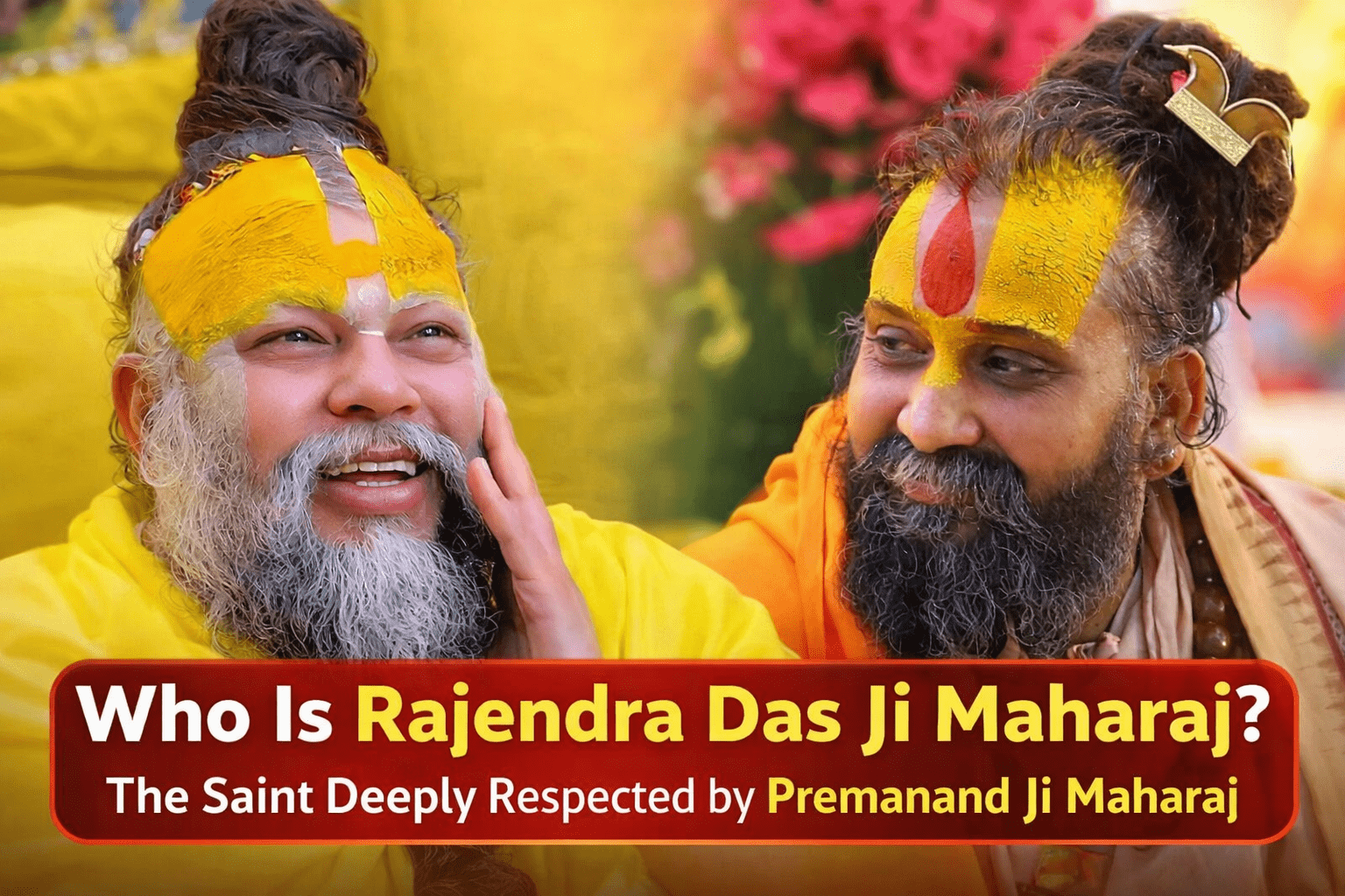 Rajendra Das Ji Maharaj with Premanand Ji Maharaj during their spiritual meeting at Vrindavan Ashram