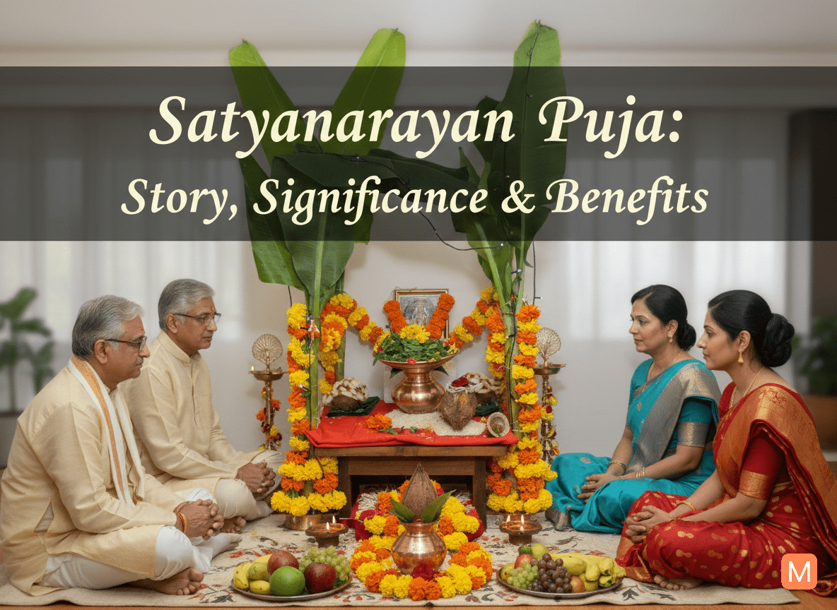 Satyanarayan Puja at home with devotees and Katha narration.