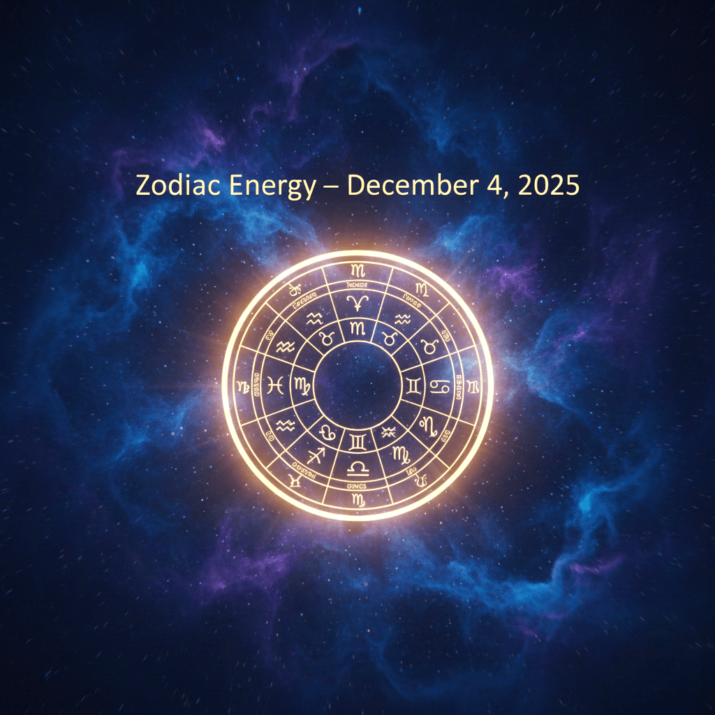 Zodiac energy chart for Daily Horoscope December 4 2025 with golden mandala and cosmic background
