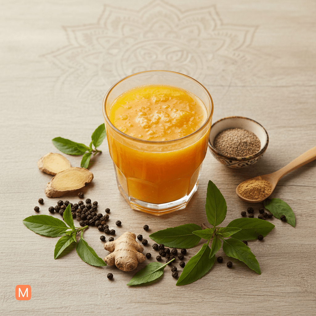 Ayurvedic way to drink orange juice with herbs