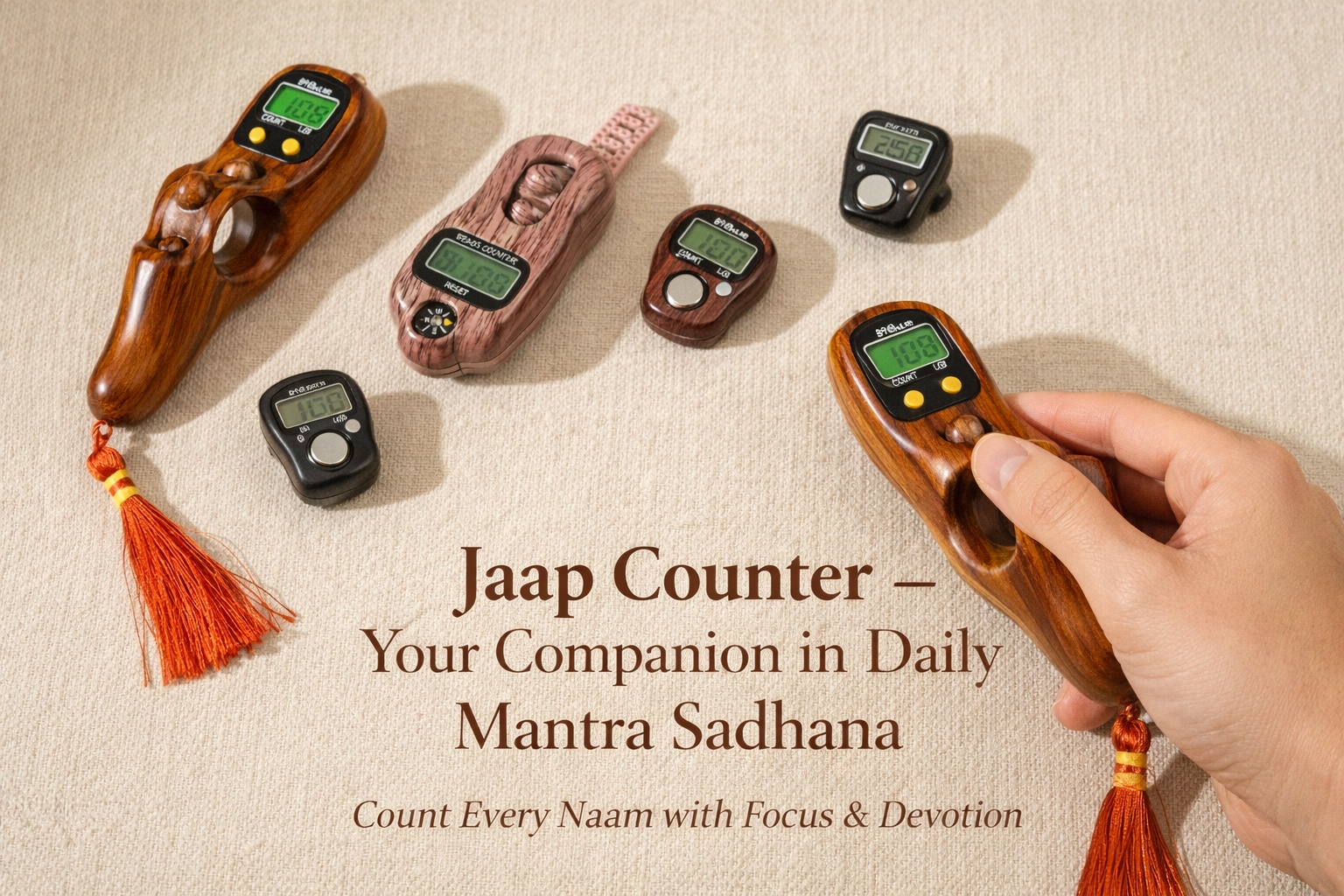 Jaap Counter for daily mantra sadhana – digital and wooden jaap counters by MalaMantra.in