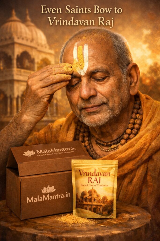 Vaishnava saint applying Vrindavan Raj showing spiritual devotion