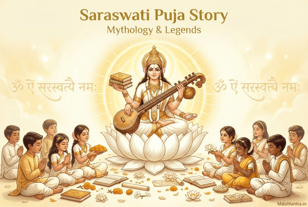 Story of Goddess Saraswati and children offering prayers on Vasant Panchami
