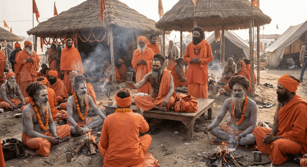 Hindu sadhus and spiritual gurus at Magh Mela